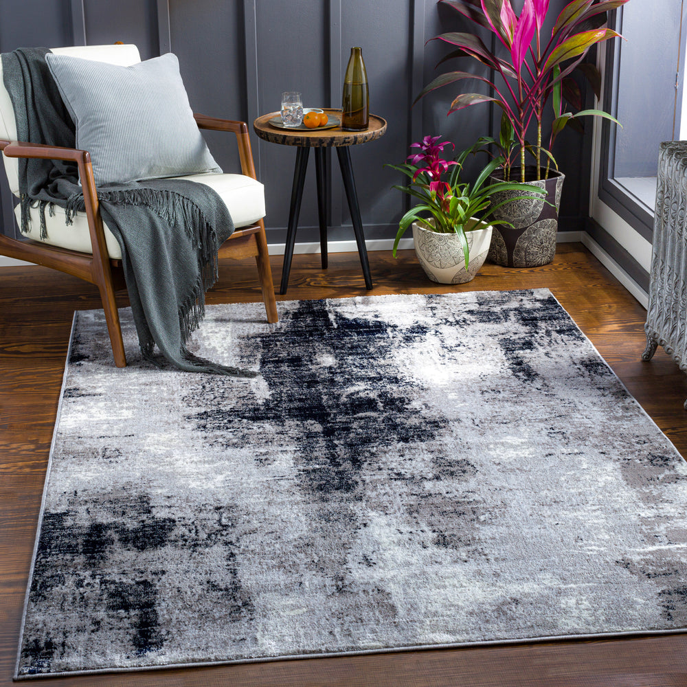 Wanderlust Abstract Marble Rug Black - TheArtistsQuarter