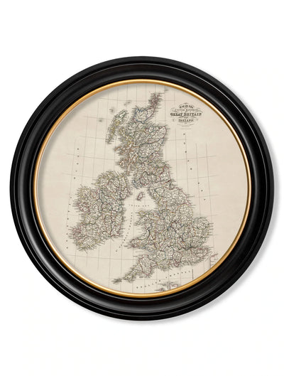 C.1838 MAP OF GREAT BRITAIN - ROUND FRAME - TheArtistsQuarter