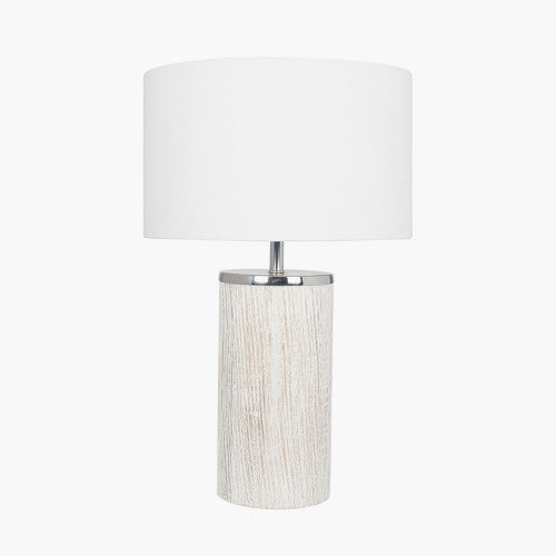 Haley White Wash Wood Column Table Lamp *AWAITING STOCK* - TheArtistsQuarter