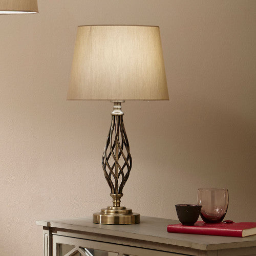 Jenna Antique Brass Metal Twist Detail Table Lamp - TheArtistsQuarter