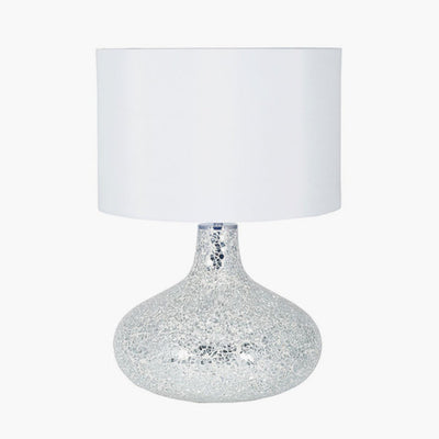 Evie Silver and White Mosaic Mirror Table Lamp. Availability: Currently out of stock but available for back order - TheArtistsQuarter