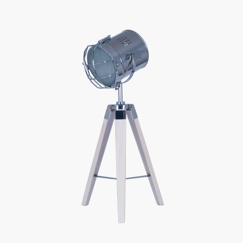 Capstan White Wash Wood and Silver Metal Tripod Table Lamp - TheArtistsQuarter