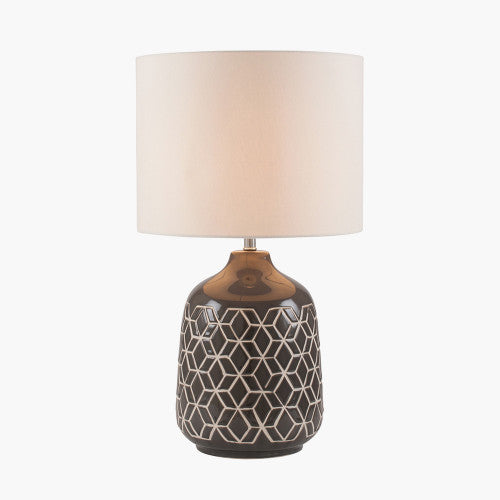 Athena Dark Grey Geo Ceramic Table Lamp *AWAITING STOCK* - TheArtistsQuarter