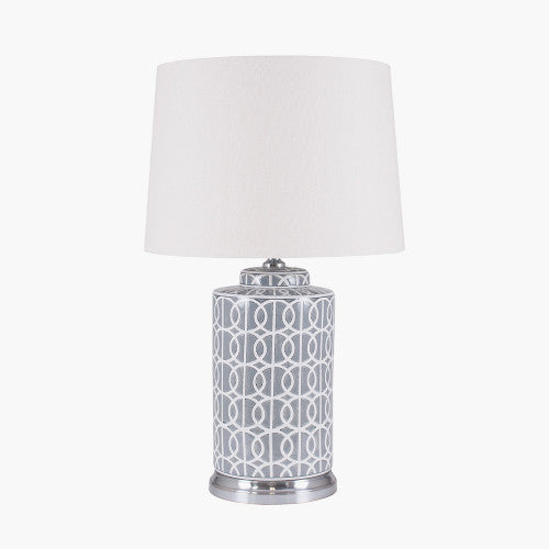 Aris Tall Grey and White Geo Pattern Table Lamp - TheArtistsQuarter