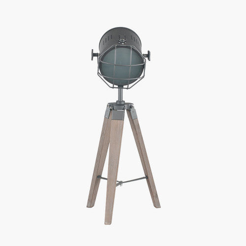 Bullseye Grey Metal and Antique Wood Marine Tripod Table Lamp - TheArtistsQuarter