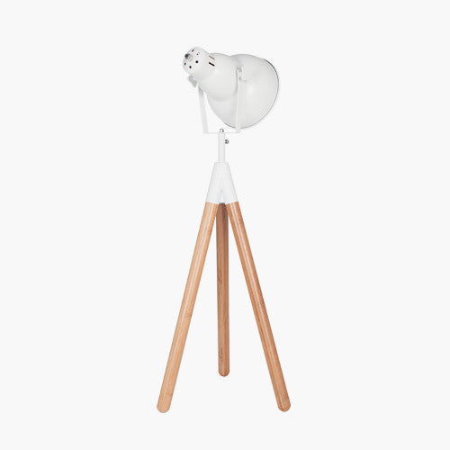 Larkin White Metal and Natural Wood Tripod Table Film Light - TheArtistsQuarter