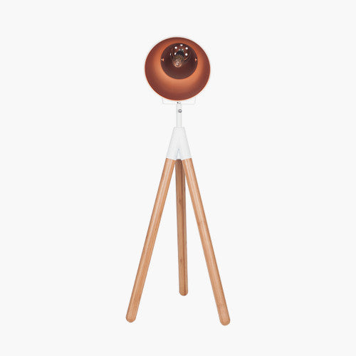 Larkin White Metal and Natural Wood Tripod Table Film Light - TheArtistsQuarter