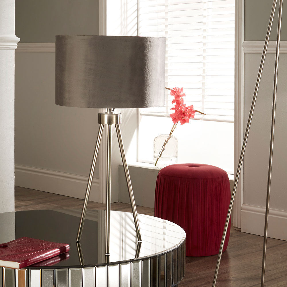 Houston Brushed Silver Metal Tripod Table Lamp - TheArtistsQuarter