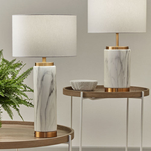 Carrara Marble Effect Ceramic Tall Table Lamp - TheArtistsQuarter