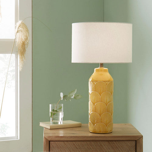 Bethan Embossed Mustard Ceramic Table Lamp *AWAITING STOCK* - TheArtistsQuarter