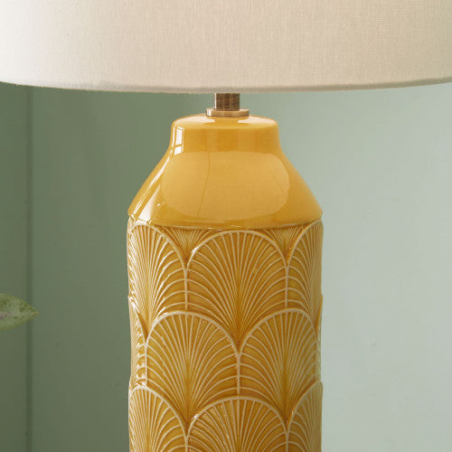 Bethan Embossed Mustard Ceramic Table Lamp *AWAITING STOCK* - TheArtistsQuarter