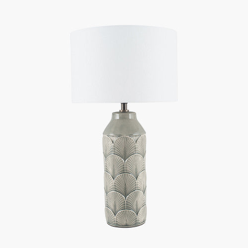 Bethan Embossed Grey Ceramic Table Lamp - TheArtistsQuarter