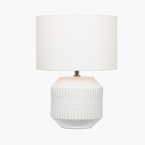 Meribel White Geo Textured Ceramic Table Lamp *STOCK DUE NOV* - TheArtistsQuarter