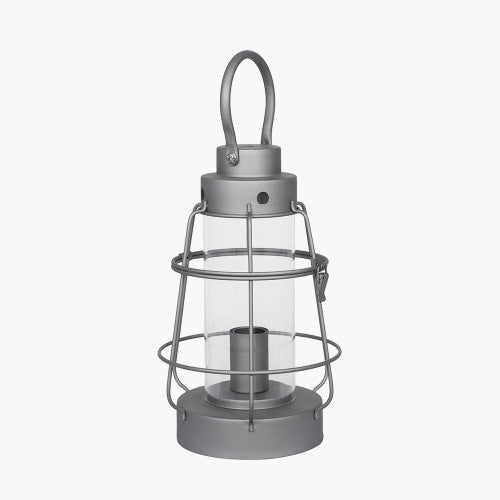 Filey Grey Metal and Clear Glass Oil Lantern Table Lamp - TheArtistsQuarter