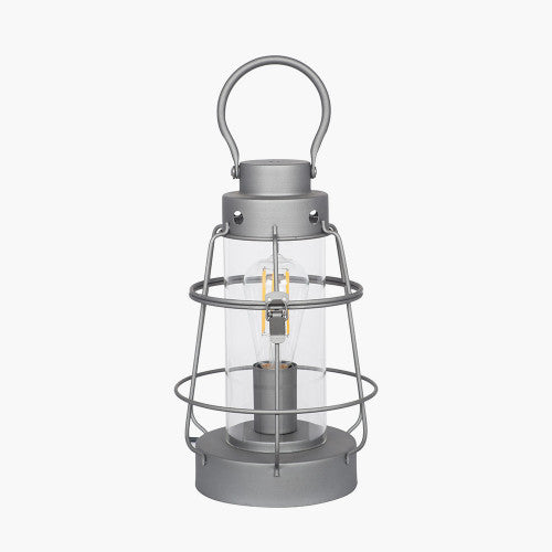 Filey Grey Metal and Clear Glass Oil Lantern Table Lamp - TheArtistsQuarter