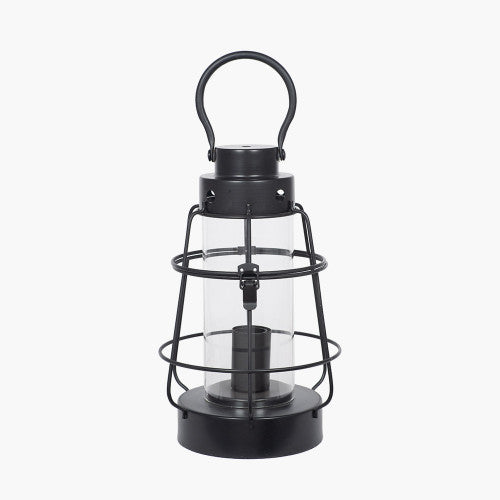 Filey Black Metal and Clear Glass Oil Lantern Table Lamp *STOCK DUE* - TheArtistsQuarter