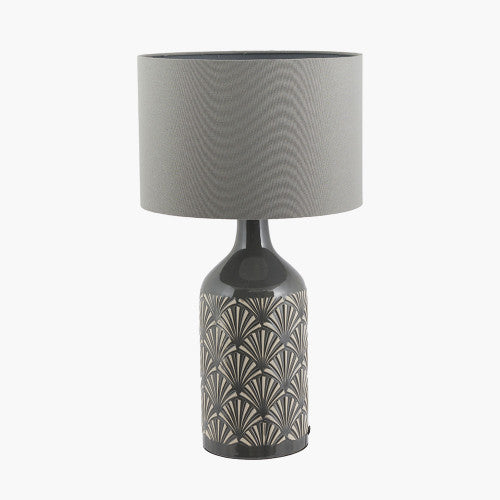 Poiret Grey Art Deco Detail Ceramic Table Lamp - TheArtistsQuarter