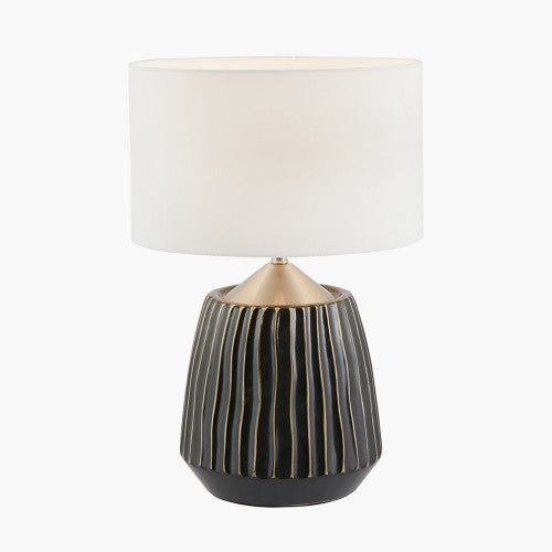 Artemis Black Textured Ceramic and Brushed Silver Table Lamp - TheArtistsQuarter