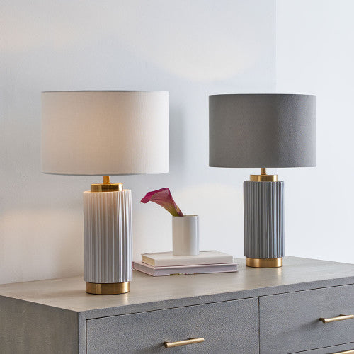 Ionic Grey Textured Ceramic and Gold Metal Table Lamp - TheArtistsQuarter