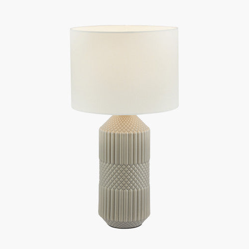 Meribel Grey Geo Textured Tall Ceramic Table Lamp - TheArtistsQuarter