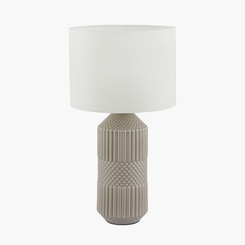 Meribel Grey Geo Textured Tall Ceramic Table Lamp - TheArtistsQuarter