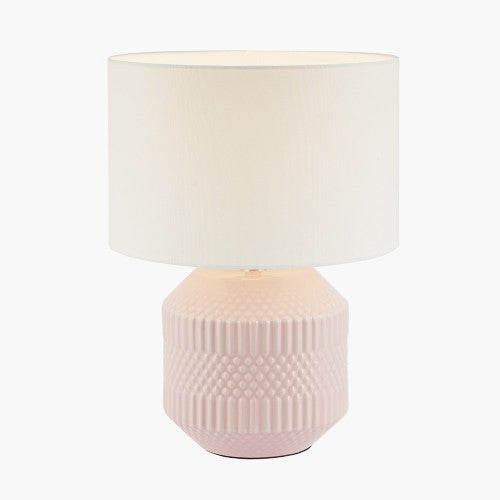 Meribel Pink Geo Textured Ceramic Table Lamp - TheArtistsQuarter