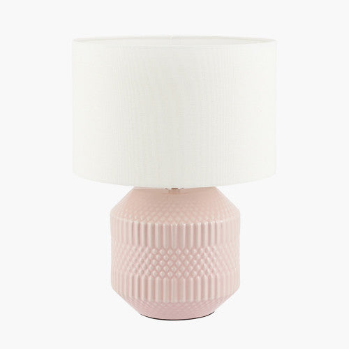 Meribel Pink Geo Textured Ceramic Table Lamp - TheArtistsQuarter