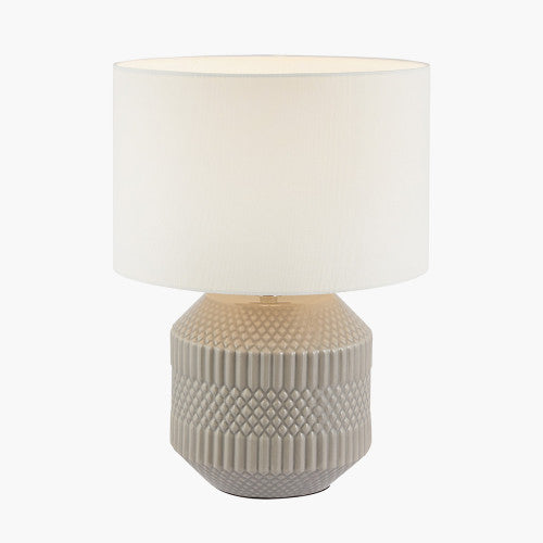 Meribel Grey Geo Textured Ceramic Table Lamp *STOCK DUE APRIL* - TheArtistsQuarter