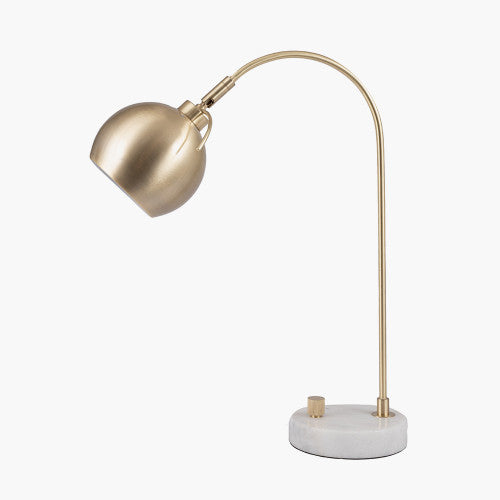 Feliciani Brushed Brass Metal and White Marble Task Lamp - TheArtistsQuarter