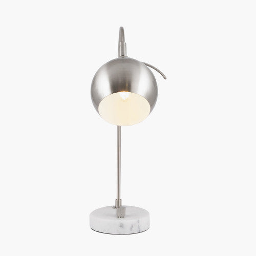 Feliciani Brushed Silver Metal and White Marble Task Lamp - TheArtistsQuarter