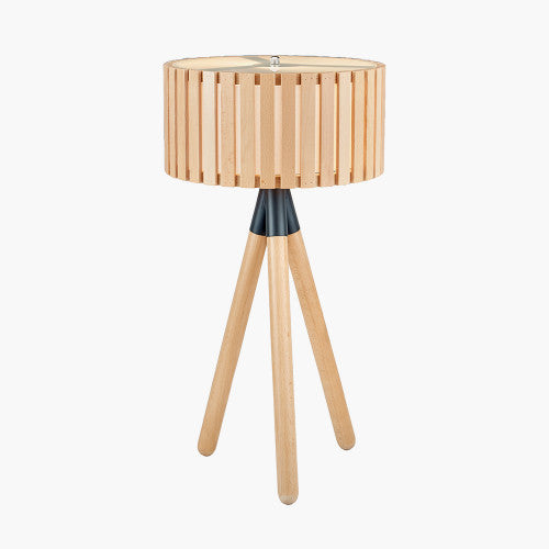 Rabanne Slatted Natural Wood Tripod Table Lamp - TheArtistsQuarter