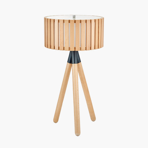 Rabanne Slatted Natural Wood Tripod Table Lamp - TheArtistsQuarter