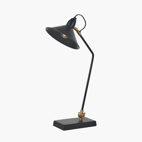 Canton Matt Black and Brass Metal Cone Table Lamp - TheArtistsQuarter