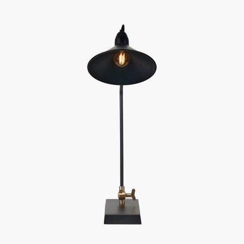 Canton Matt Black and Brass Metal Cone Table Lamp - TheArtistsQuarter