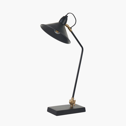 Canton Matt Black and Brass Metal Cone Table Lamp - TheArtistsQuarter