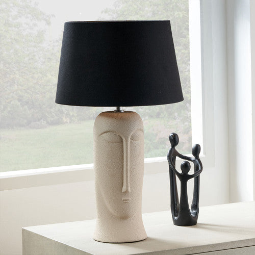 Rushmore Cream Texture Ceramic Table Lamp With Face Detail - TheArtistsQuarter