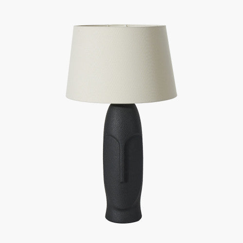 Rushmore Black Textured Ceramic Table Lamp With Face Detail - TheArtistsQuarter