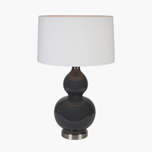 Gatsby Grey Ceramic Table Lamp With Brushed Silver Metal Detail - TheArtistsQuarter