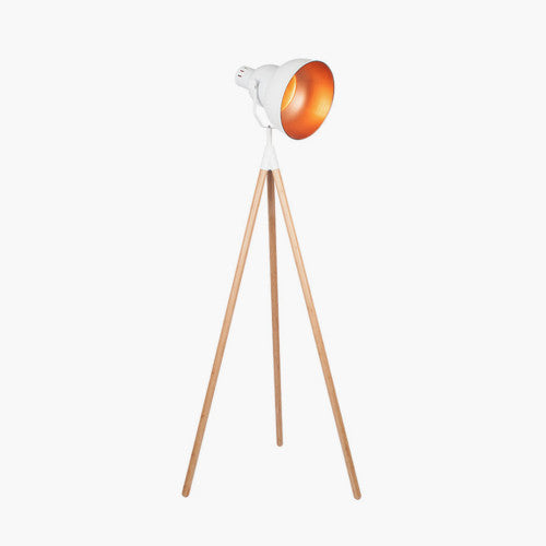 Larkin White Metal and Natural Wood Tripod Floor Film Light - TheArtistsQuarter