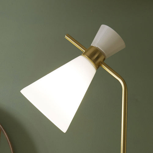 Monroe White Glass and Gold Metal Waisted Floor Lamp - TheArtistsQuarter