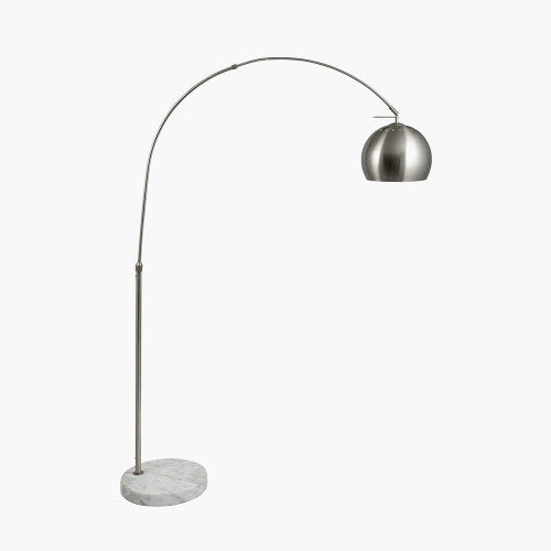 Feliciani Brushed Silver Metal and White Marble Floor Lamp - TheArtistsQuarter