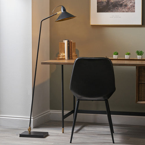 Canton Matt Black and Brass Metal Cone Floor Lamp - TheArtistsQuarter