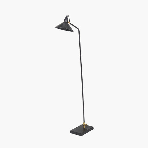 Canton Matt Black and Brass Metal Cone Floor Lamp - TheArtistsQuarter