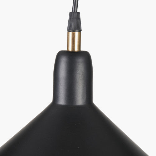 Canton Matt Black and Brass Metal Cone Pendant - TheArtistsQuarter