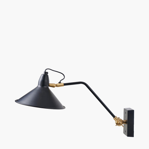 Canton Matt Black and Brass Metal Cone Wall Lamp *STOCK DUE AUG* - TheArtistsQuarter