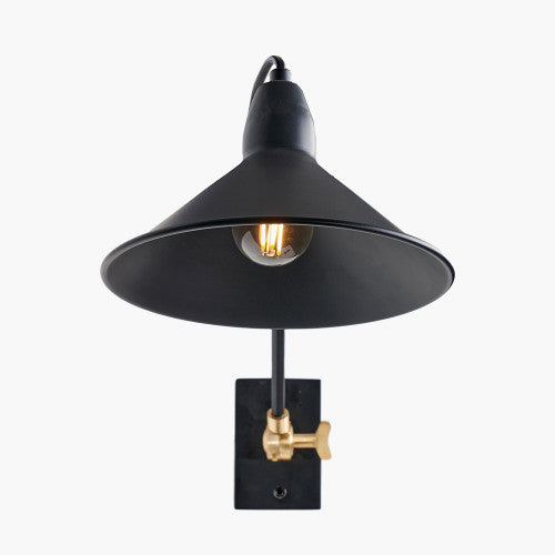 Canton Matt Black and Brass Metal Cone Wall Lamp *STOCK DUE AUG* - TheArtistsQuarter