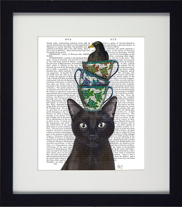 Funky Cats VII (cups on head with crow) Picture - TheArtistsQuarter