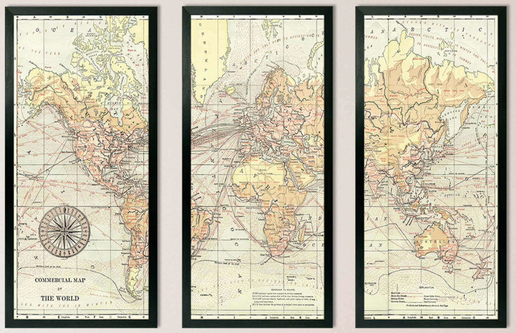 World Map Triptych - TheArtistsQuarter