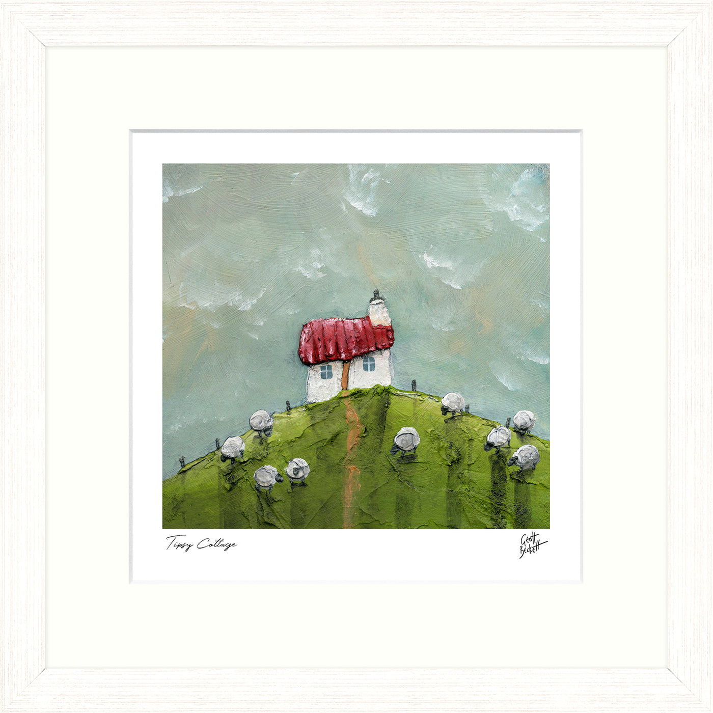 Tipsy Cottage White Frame By Geoff Beckett - TheArtistsQuarter