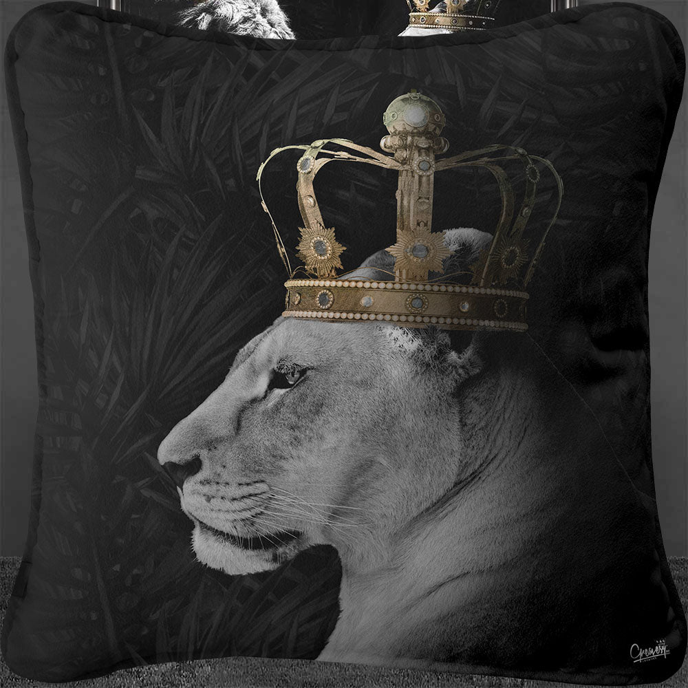 Lion Queen Of The Jungle (Right) Cushion By Greavesy *TO CLEAR* - TheArtistsQuarter